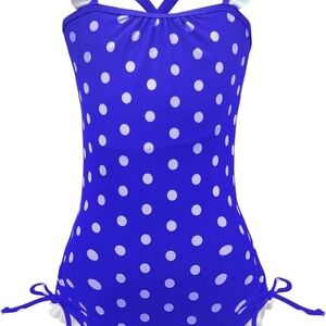Charming Blue Polka Dot Kids One Piece Swimsuit